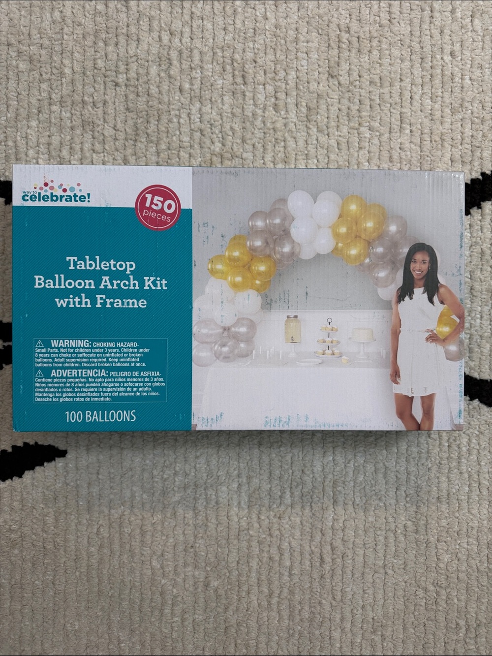 Tabletop Balloon Arch Kit with Gold, White, & Silver Balloons - 150 pcs ~ New